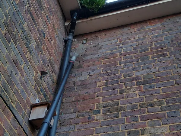 Fascia and soffit cleaning on a brick house using a water fed pole